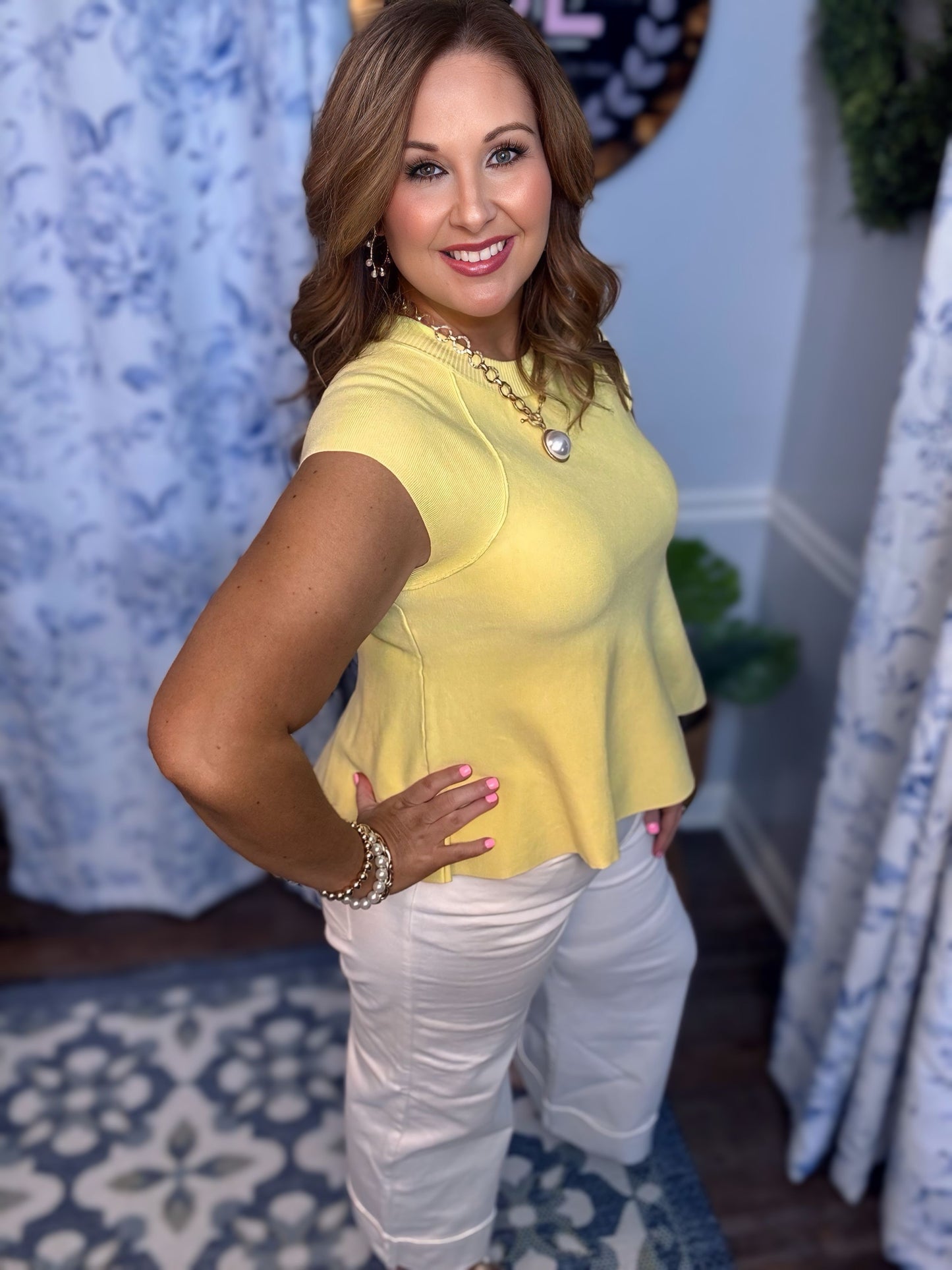 Yellow Entro Knit Peplum Top