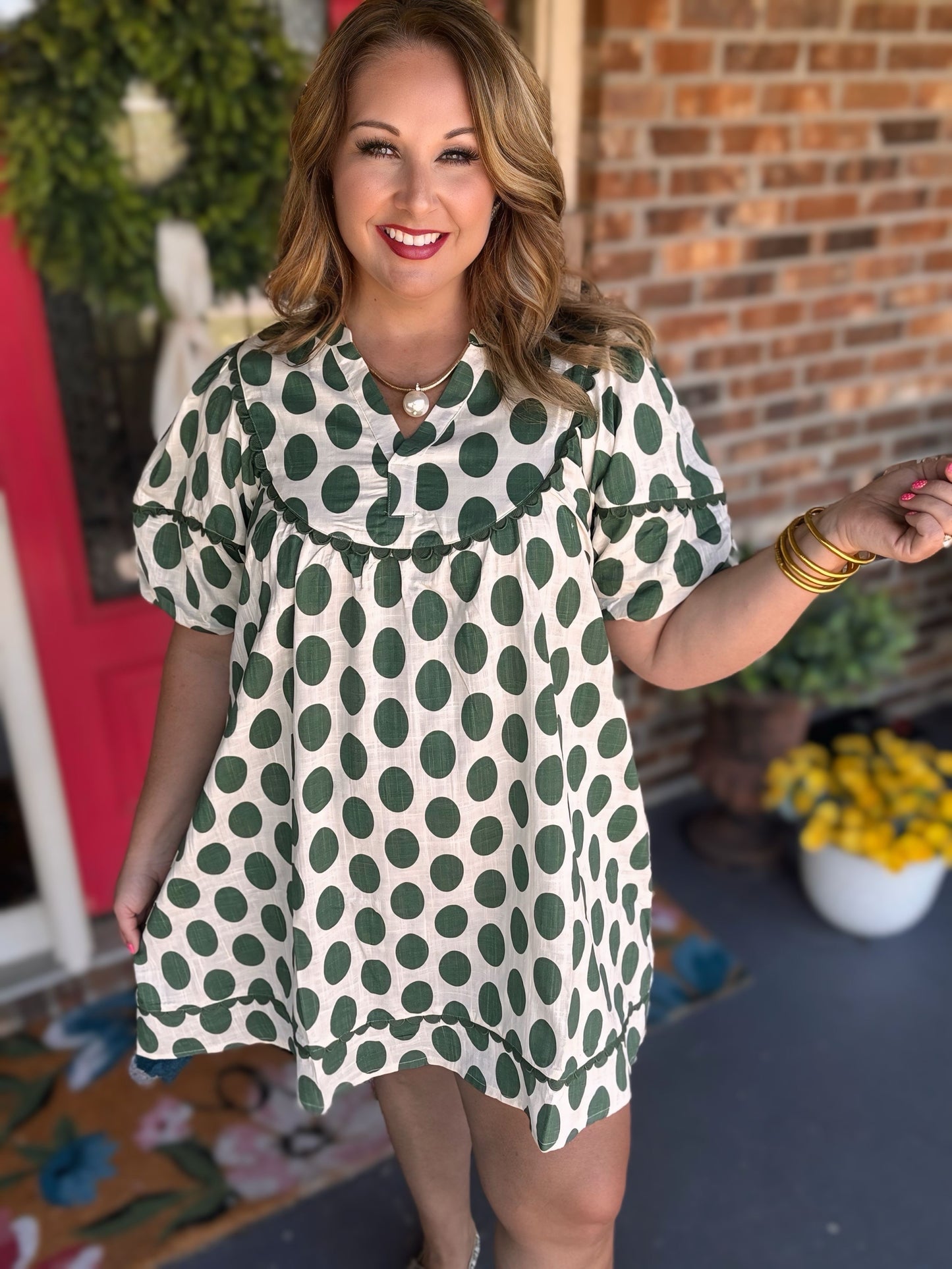 Easel Sage POLKA DOTS LINEN MINI DRESS