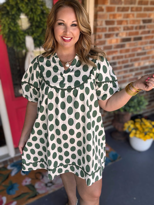 Easel Sage POLKA DOTS LINEN MINI DRESS