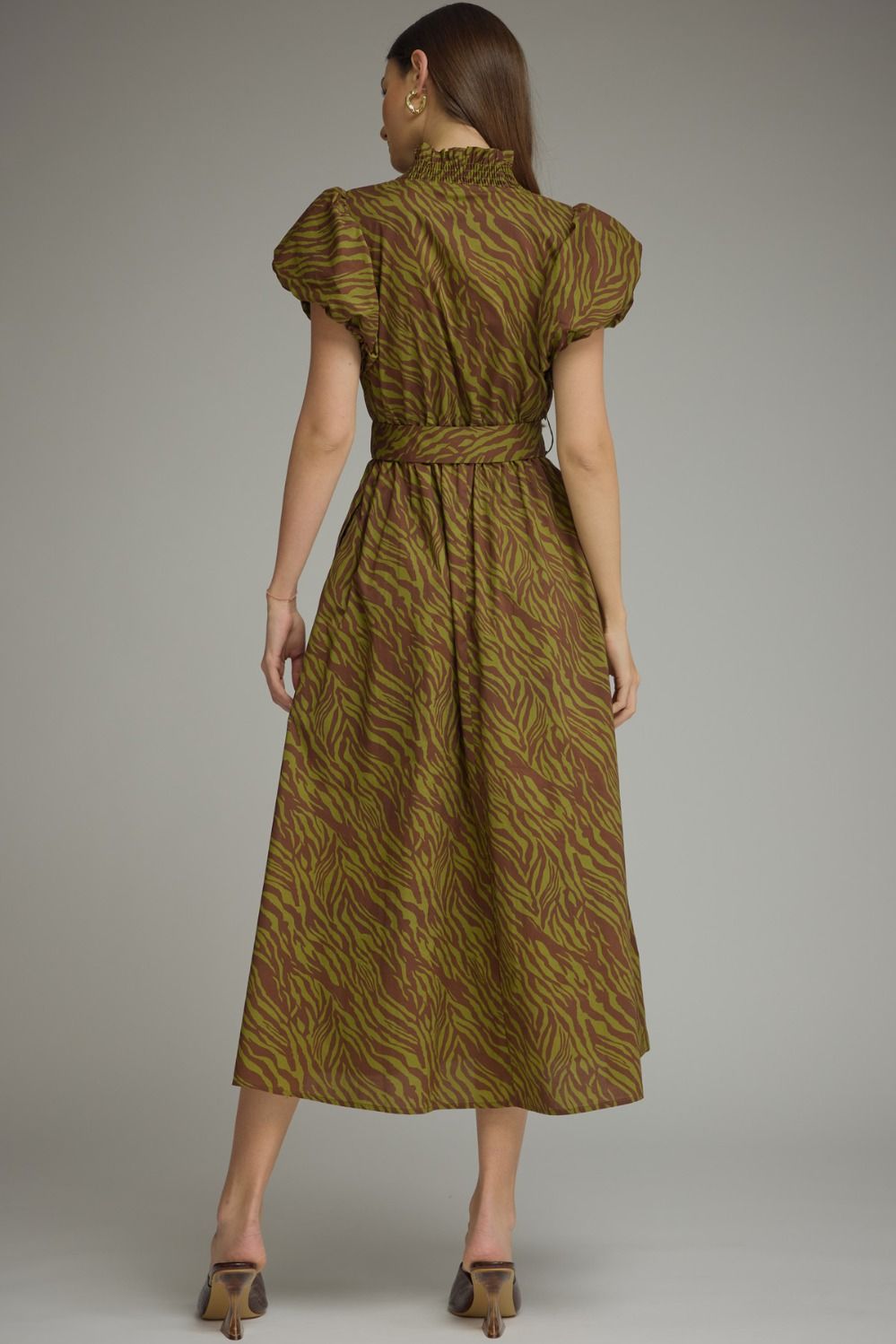 Entro Olive Tiger Print Midi Dress