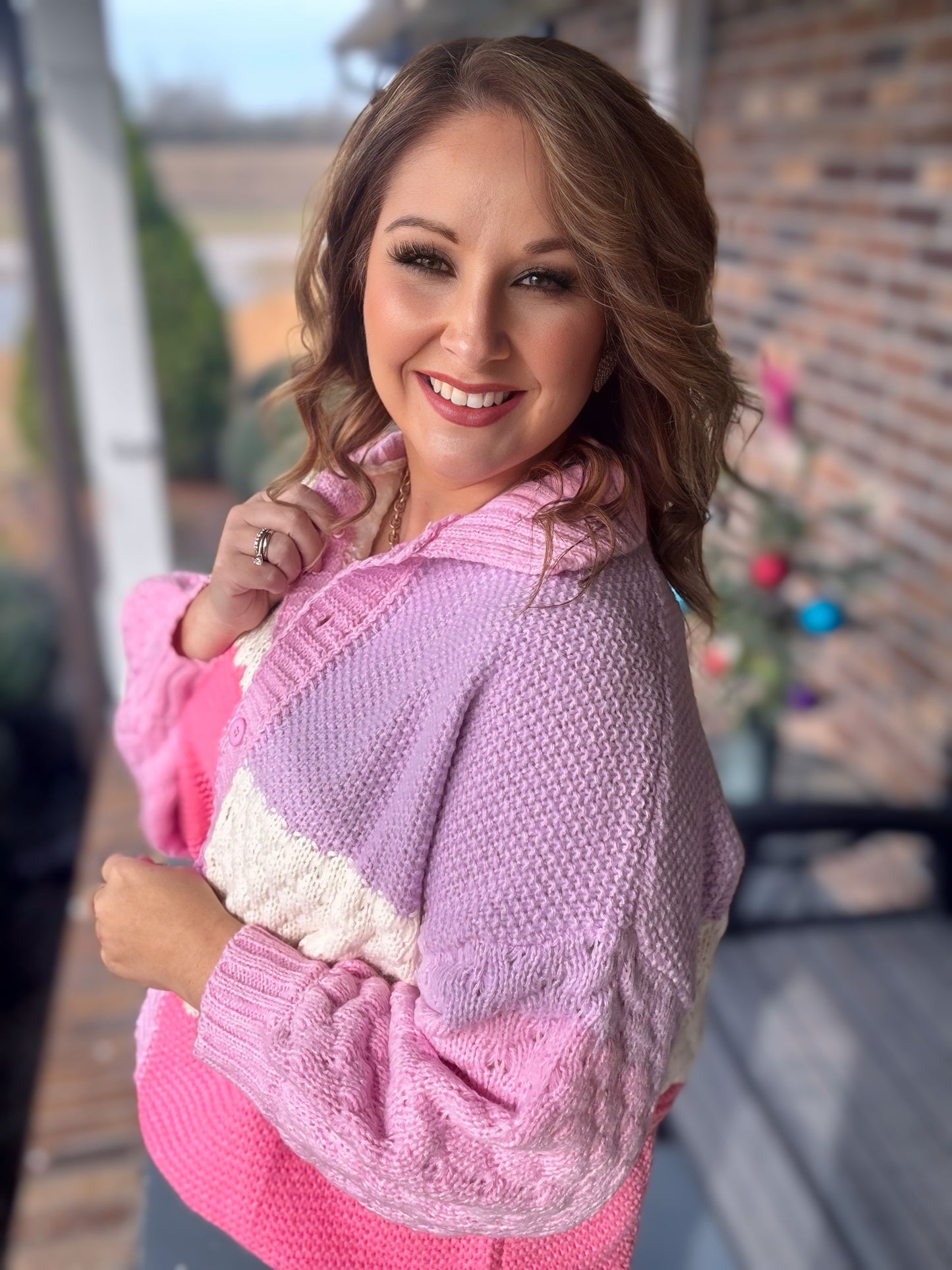 Long Sleeve Knit Sweater Top with Color Block