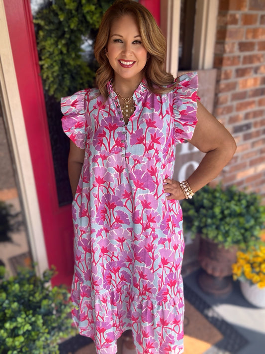 Entro Lavender Mix  Plus/Reg Floral Midi Dress