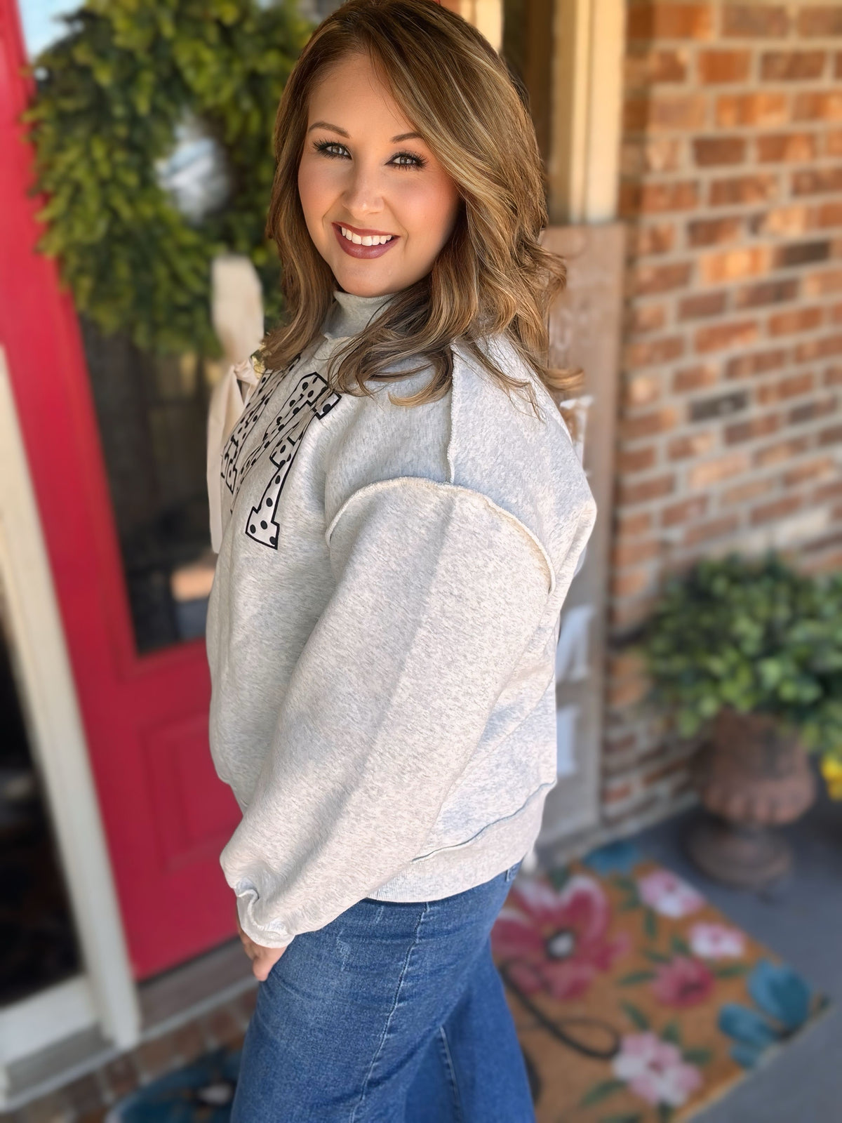 PRAY Polka Dot Mock Neck Sweatshirt