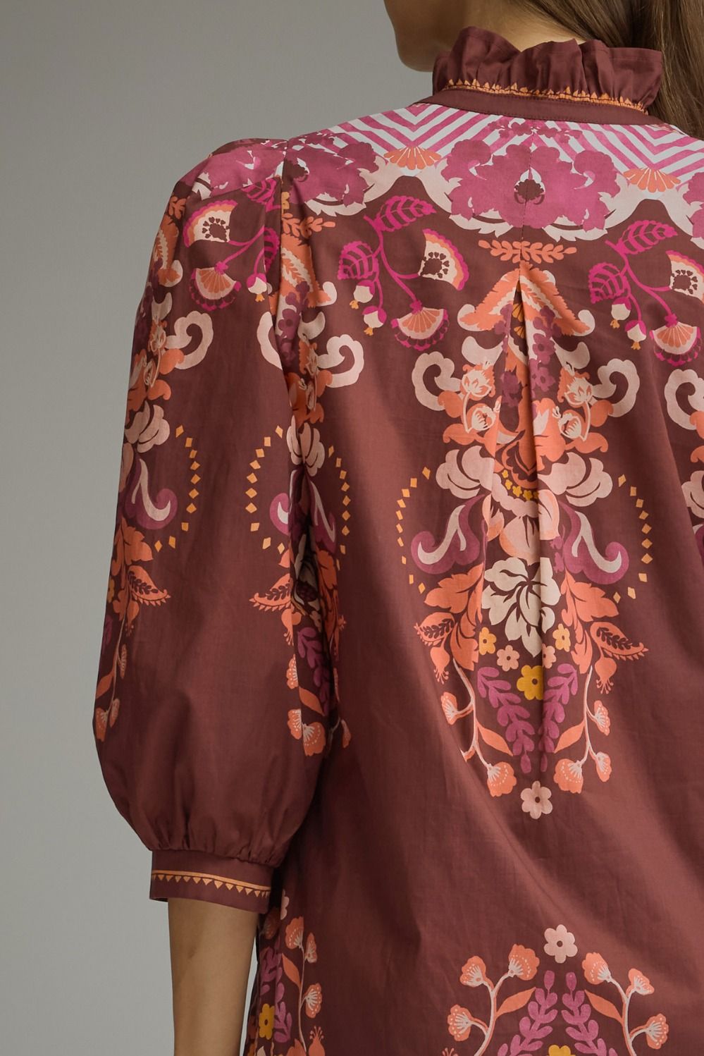 Entro Burgundy Border Floral Print Midi Dress
