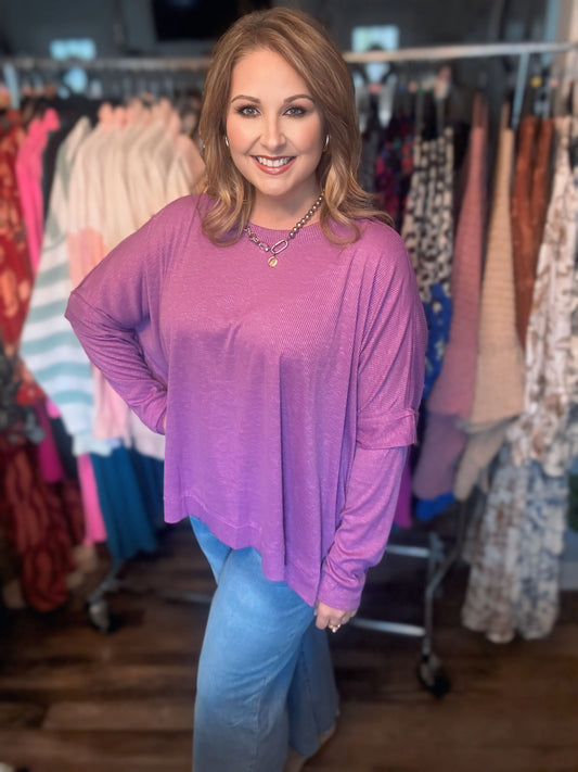 RIB KNIT OVERSIZED TOP- ORCHID