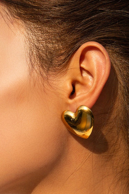 Gold heart, waterproof, stud, earrings