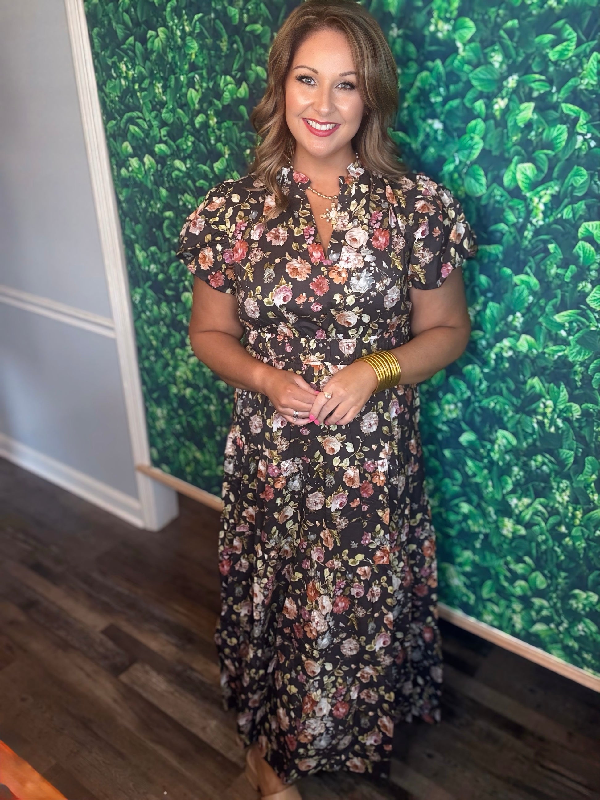 Entro Plus Size Floral Print Maxi Dress brown - Small Entro Plus Size Floral Print Maxi Dress brown - Small
