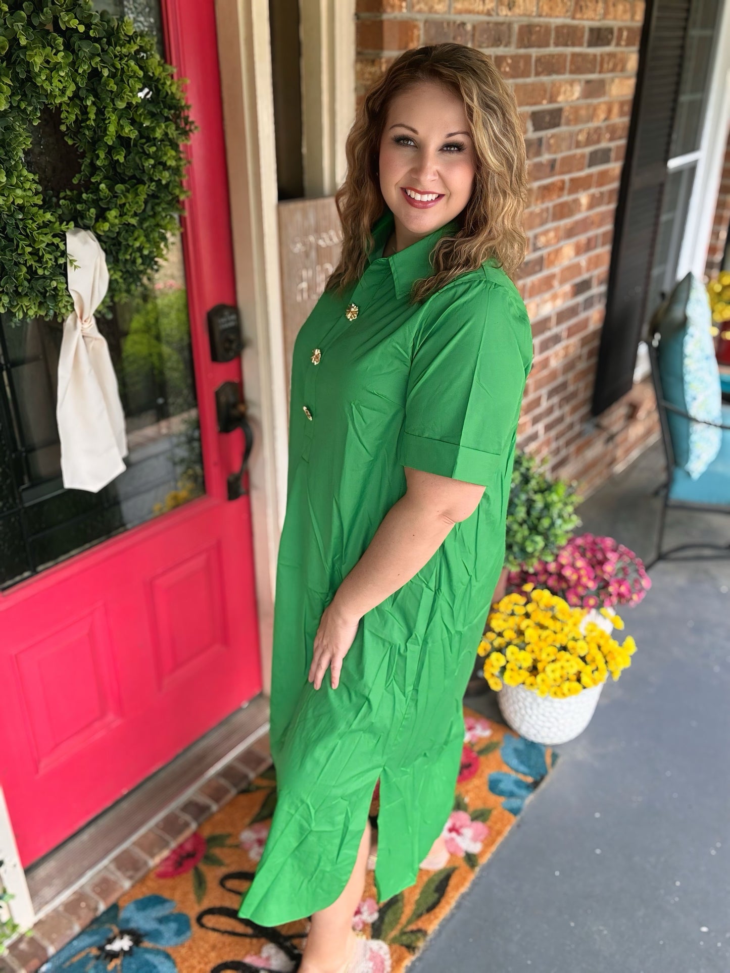 Entro Green Midi with Gold Button Detail