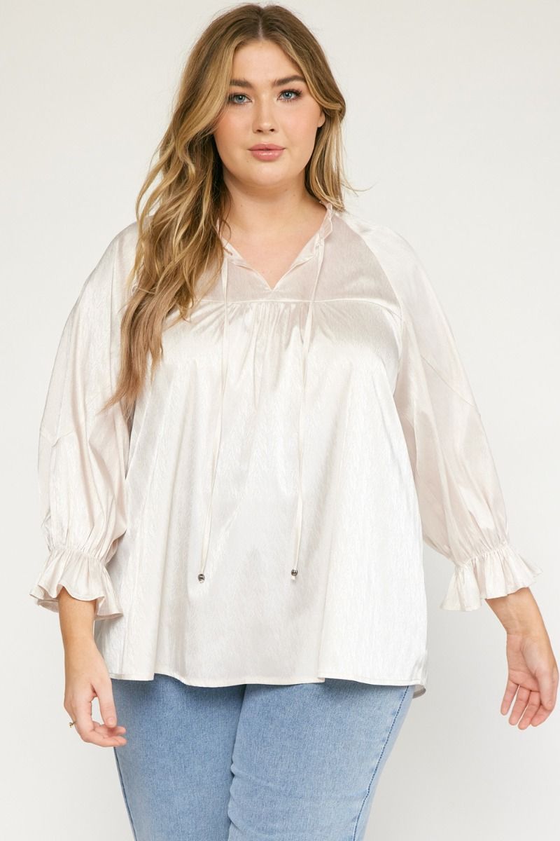 Elastic Sleeve Satin Top