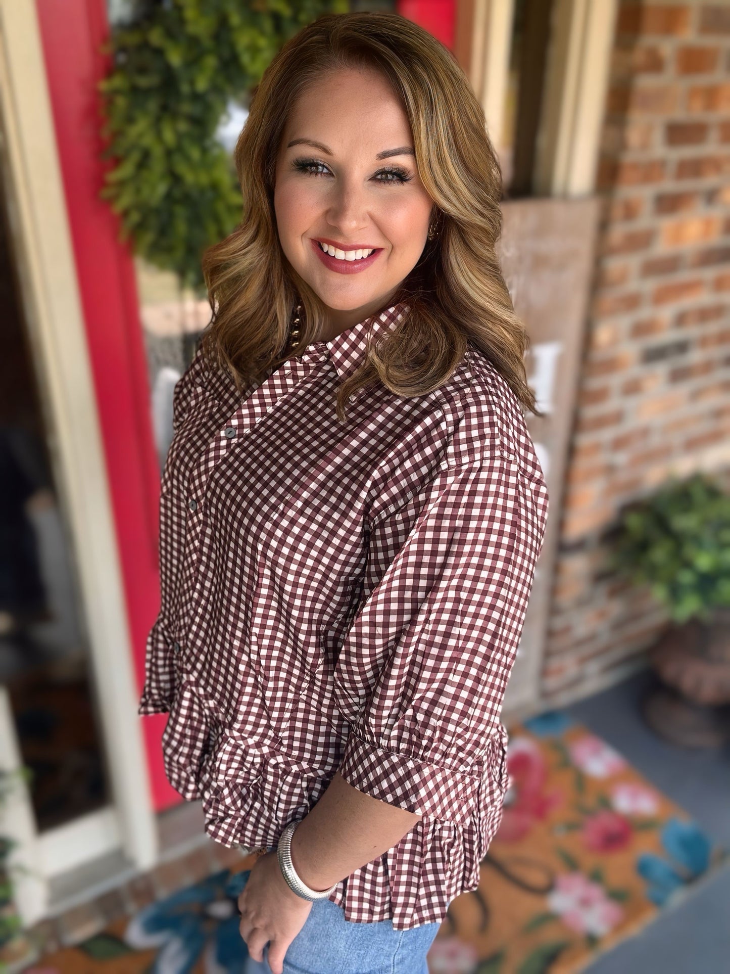 Entro Red Bean Gingham Top