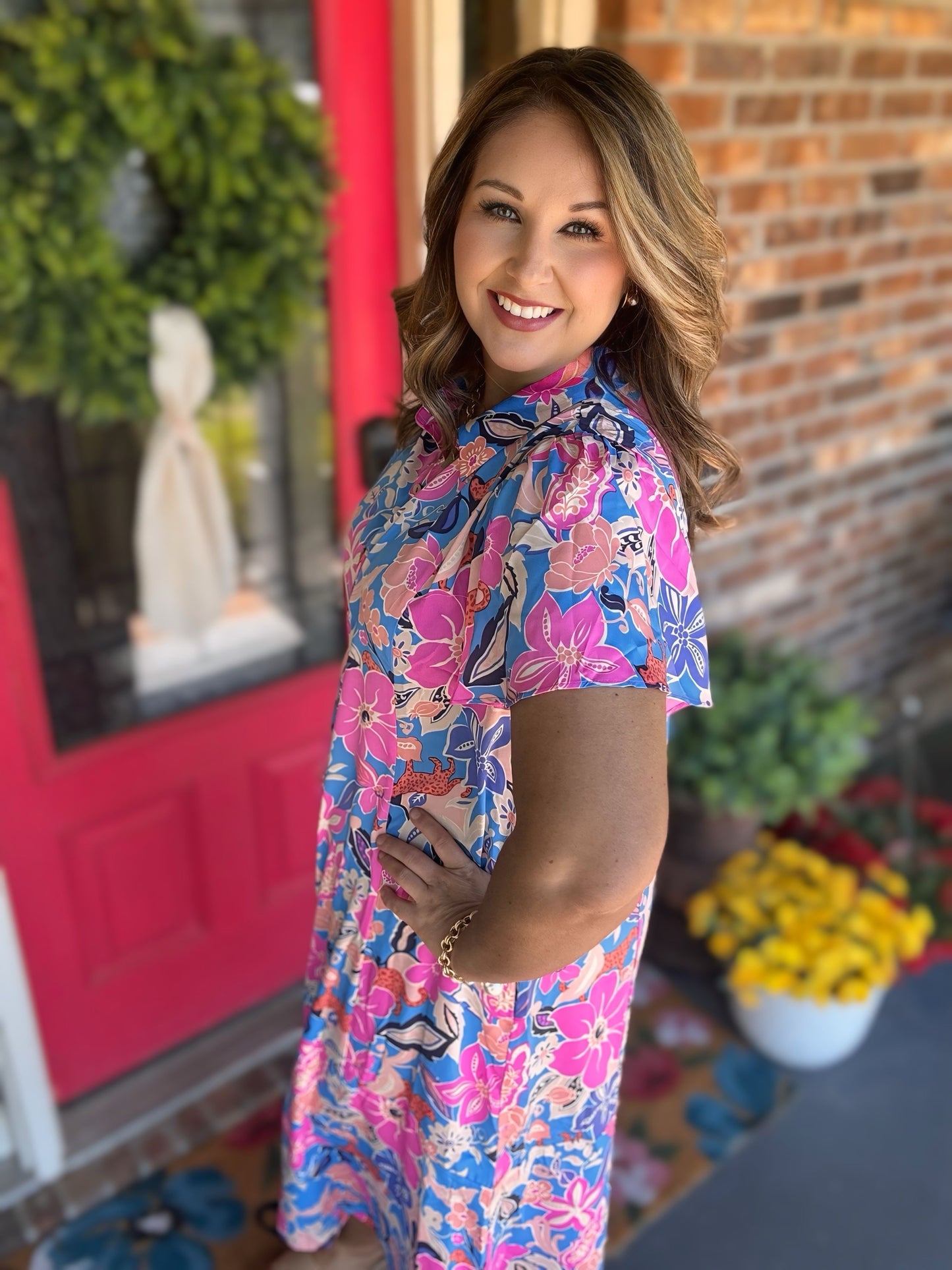 Plus Size Blue Floral MIRABELLE Dress Easel