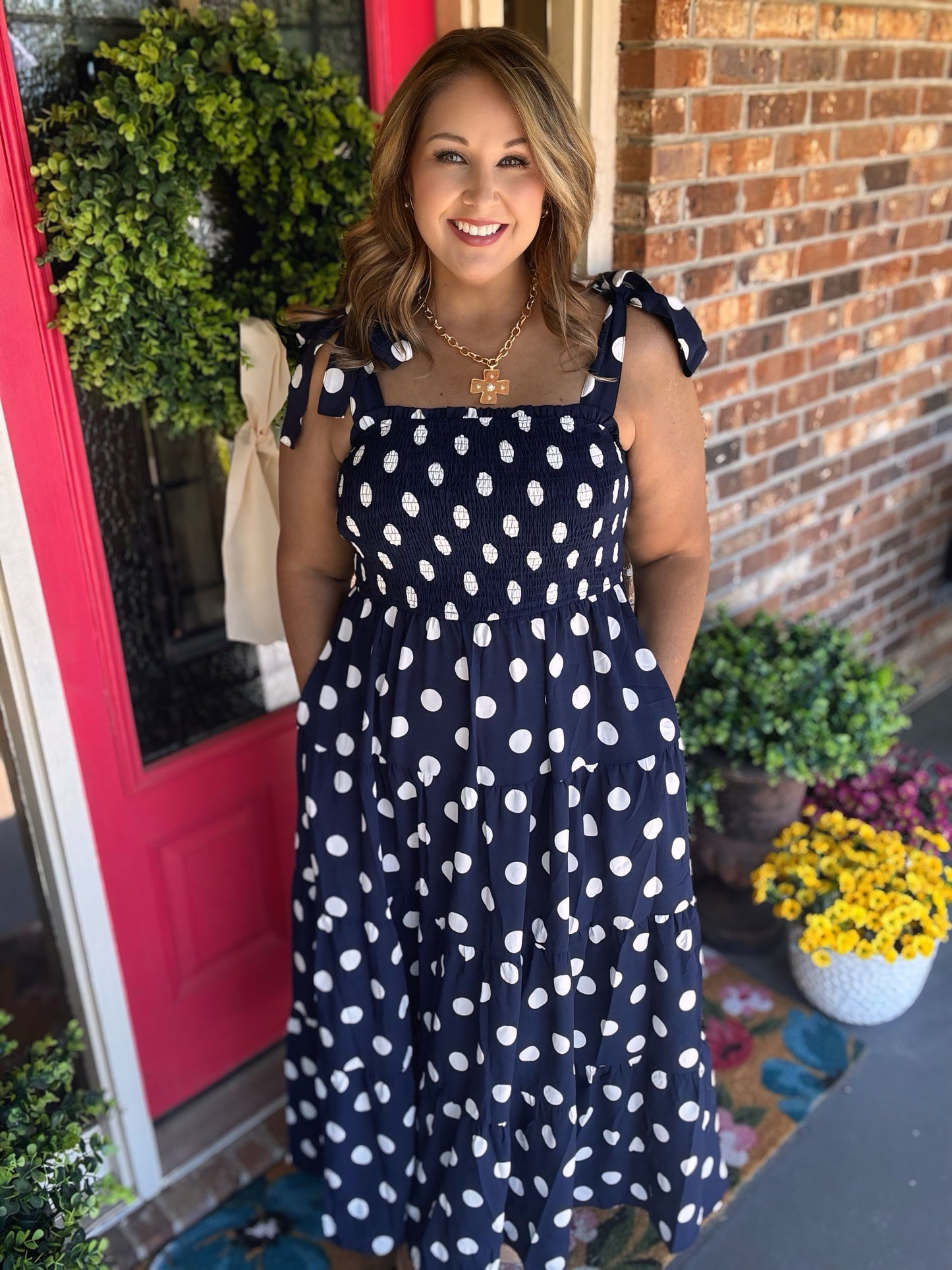 Navy Polka Dot Midi Dress
