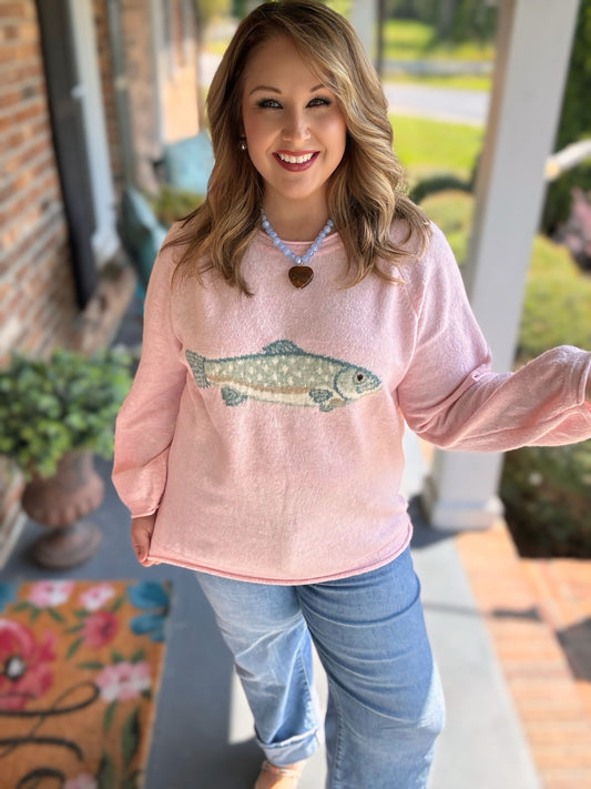 Gone Fishing Light Pink Oversized Sweater
