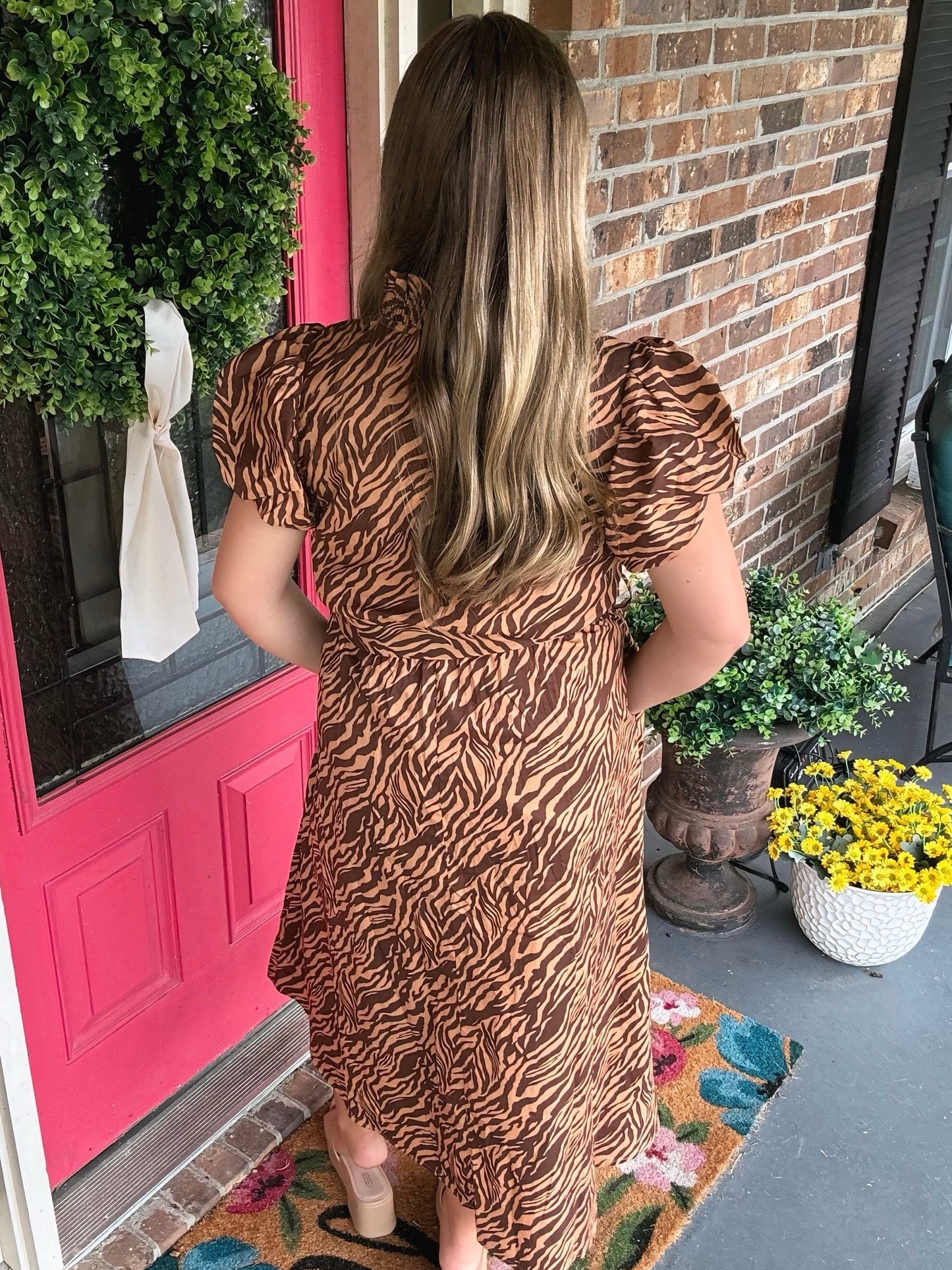 Tiger Taupe Print Midi Dress