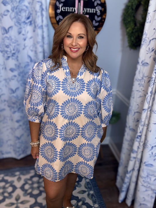 Entro Blue Puff Sleeve Mini Dress