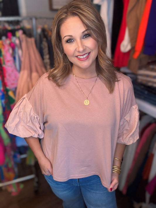 Dramatic Puff Sleeve Top in Mauve