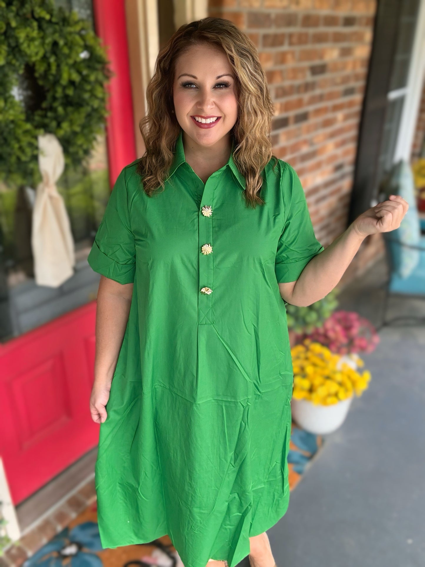Entro Green Midi with Gold Button Detail