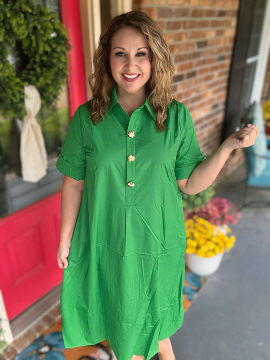 Entro Green Midi with Gold Button Detail