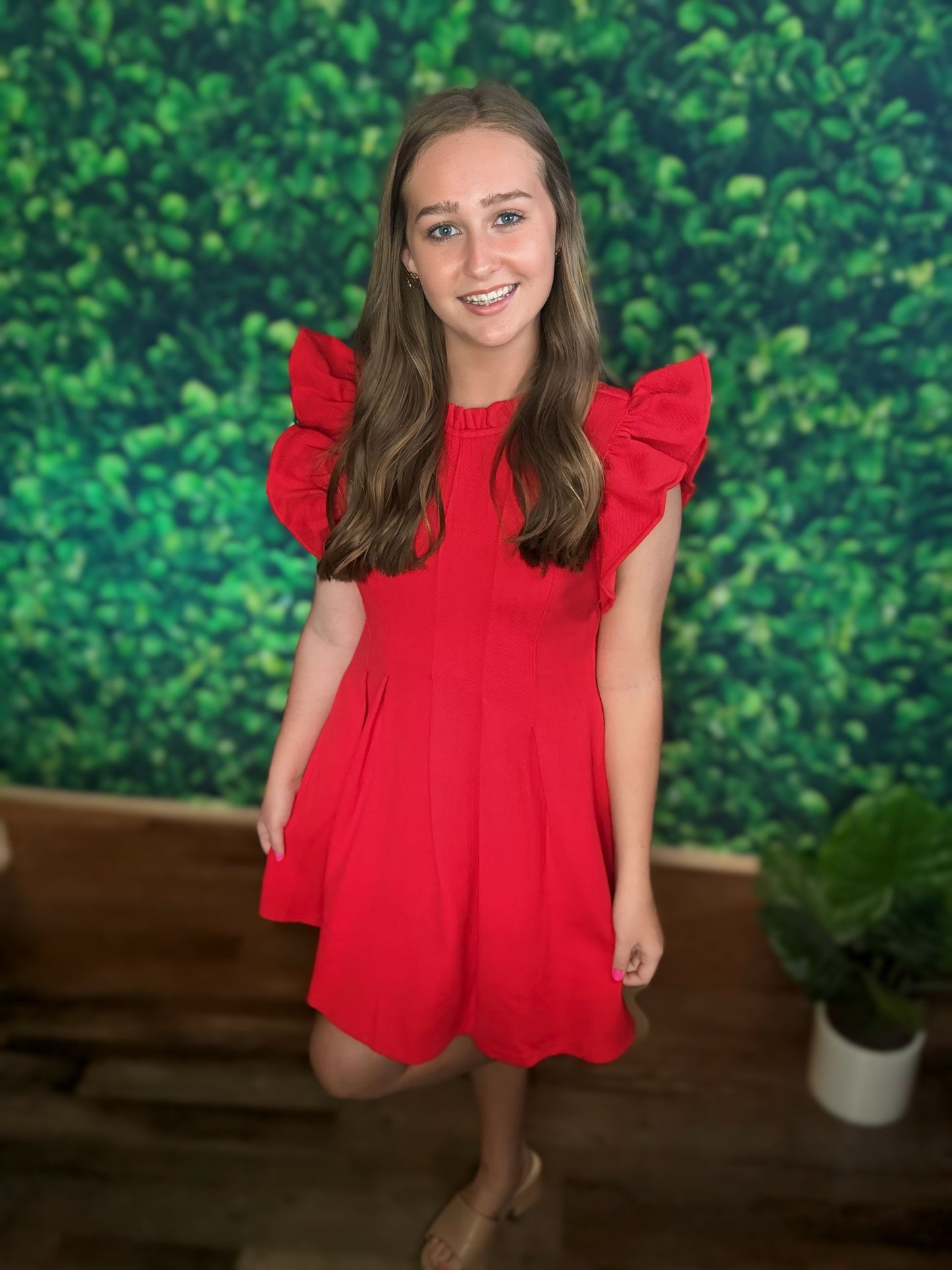 Next Level Textured Red Dress with Pockets