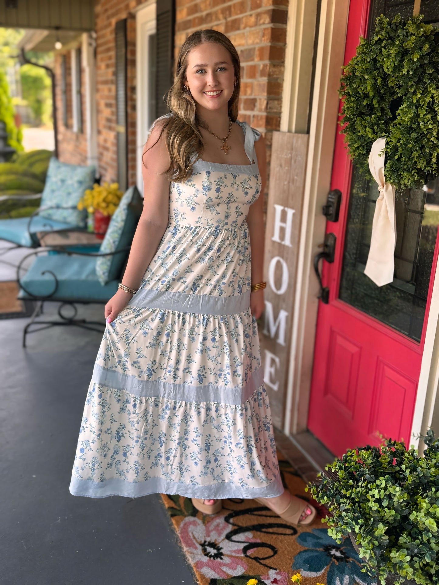 Floral Printed Maxi Shoulder Tie Dress