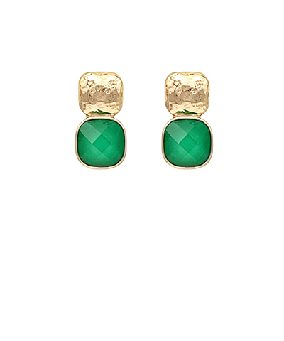Stone & Metal Double Square Earrings