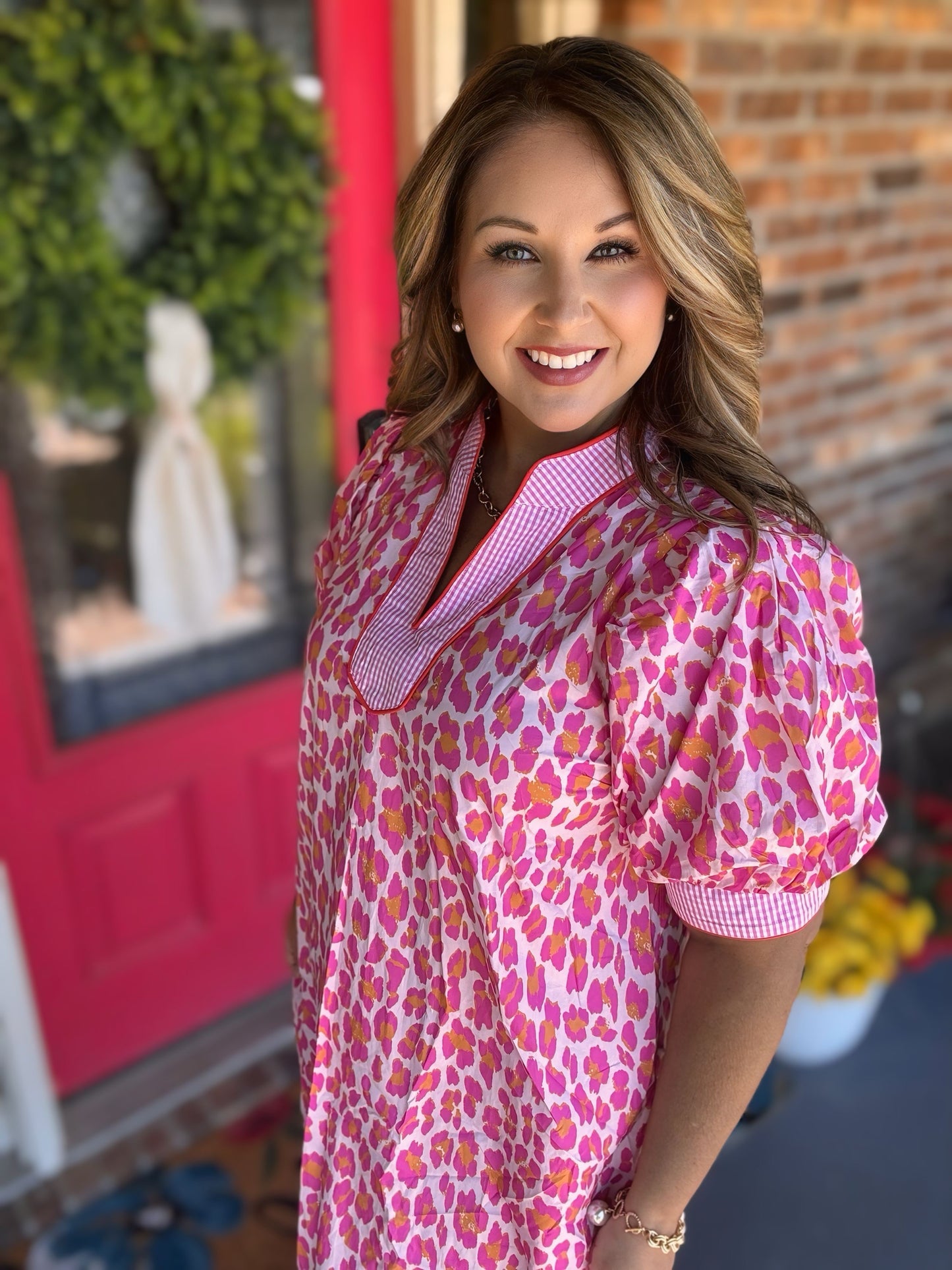 Entro Pink Leopard Midi Dress