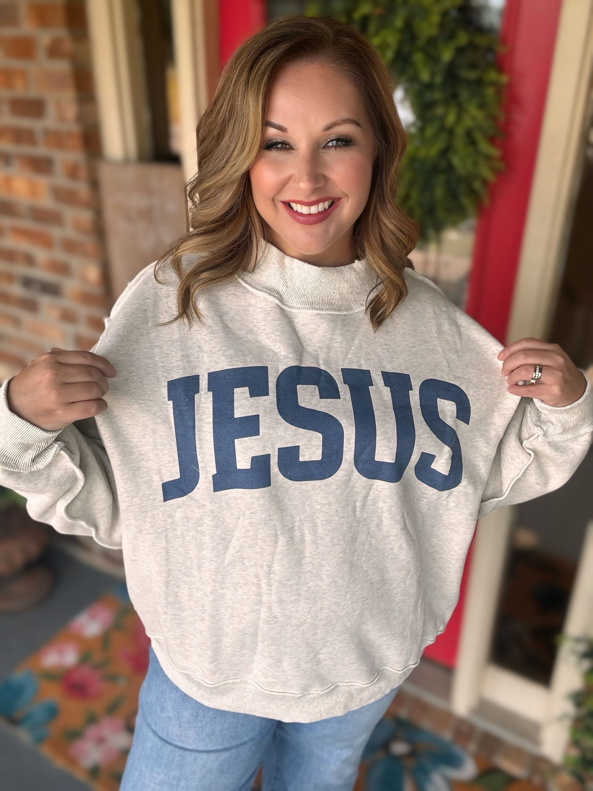Jesus & God Is Good Reversible Mock Neck Sweatshirt