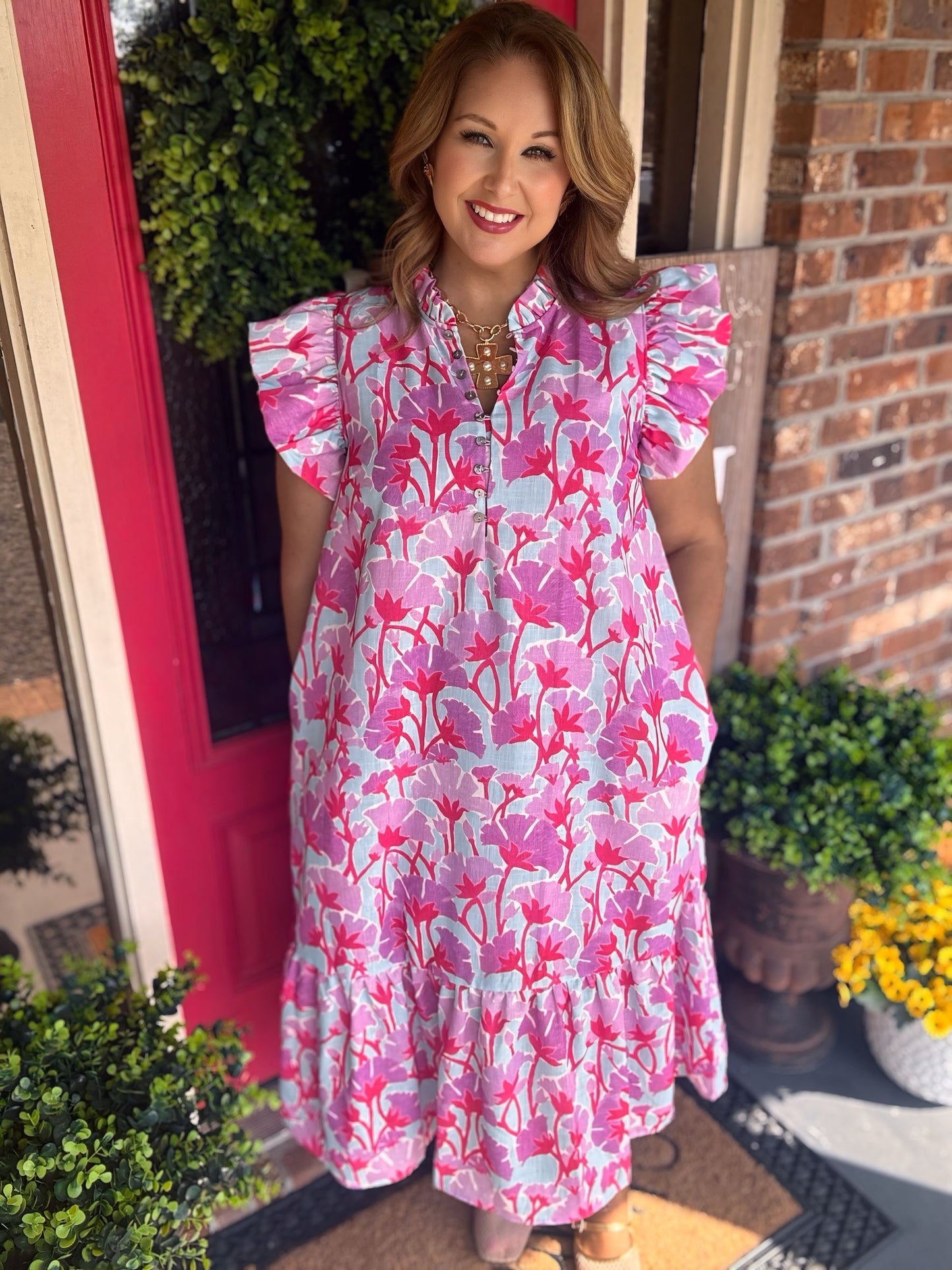 Entro Lavender Mix  Plus/Reg Floral Midi Dress