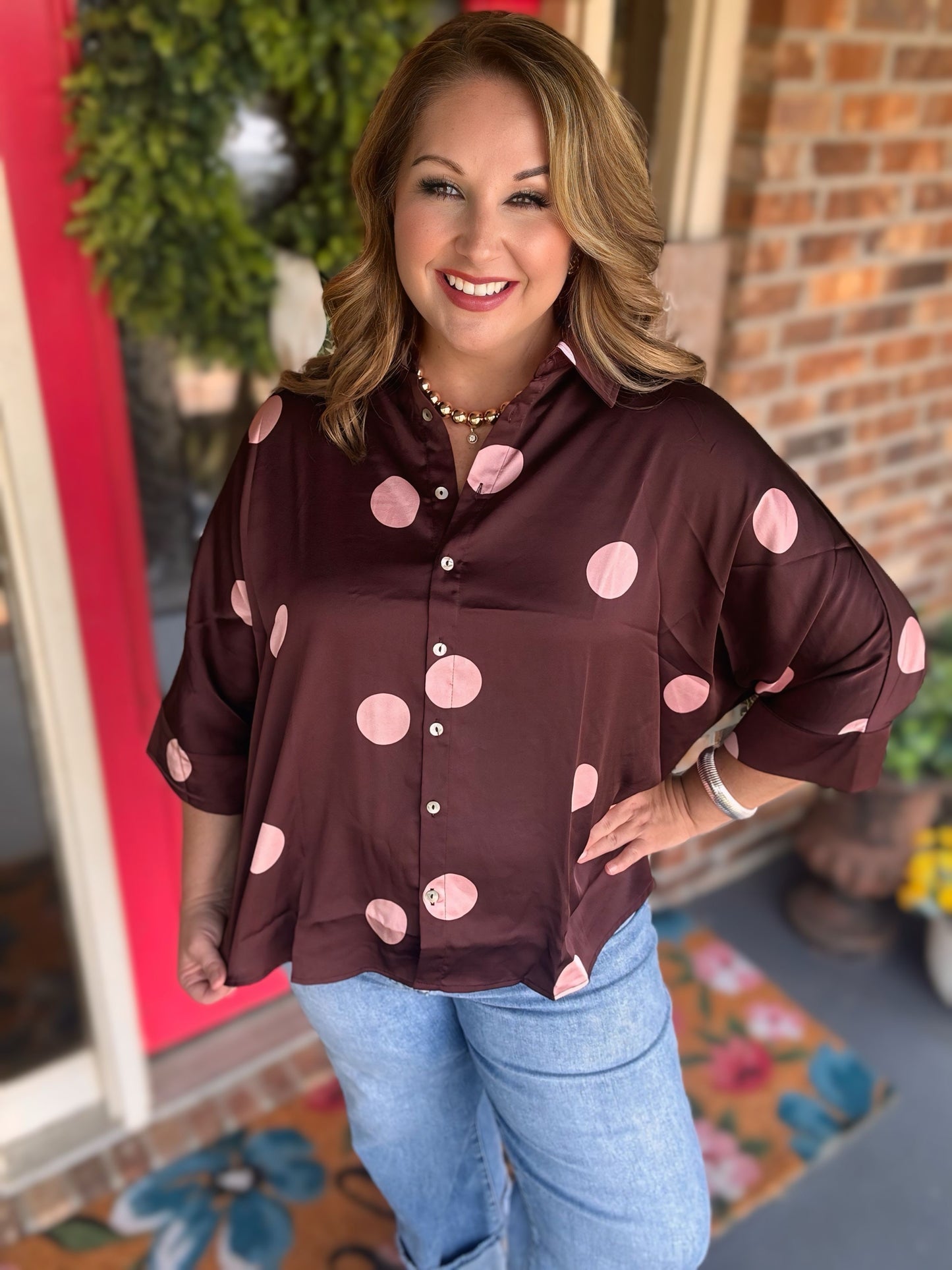 Entro Button Up Polka Dot Top