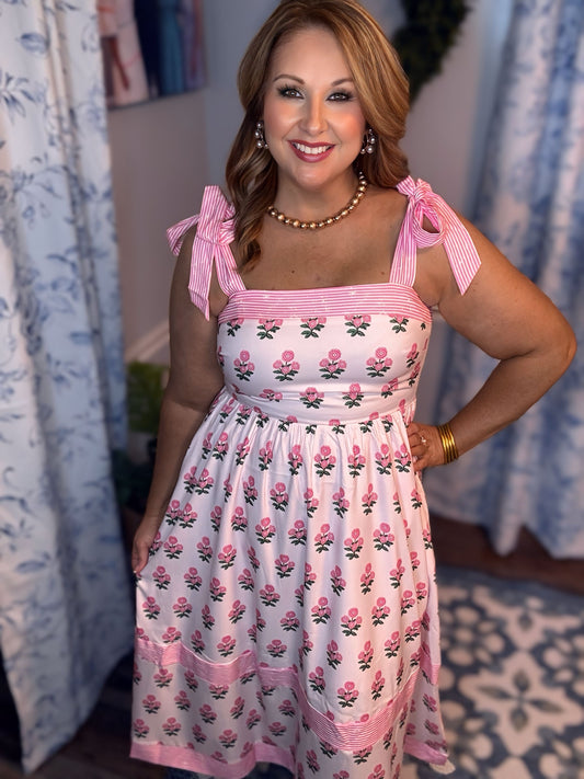 Sweet Magnolia Bow Strap Midi Dress