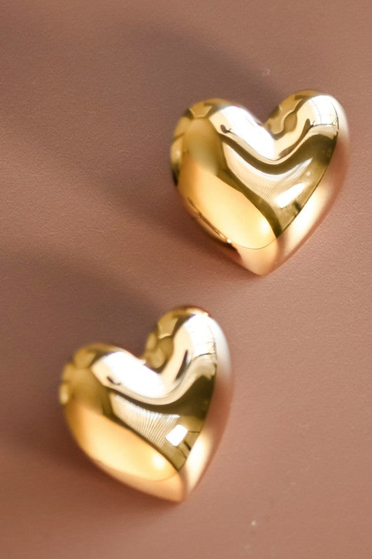 Gold heart, waterproof, stud, earrings