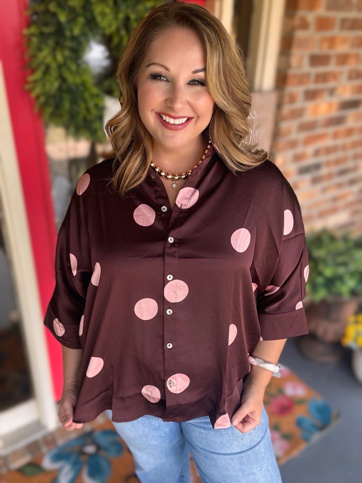 Entro Button Up Polka Dot Top