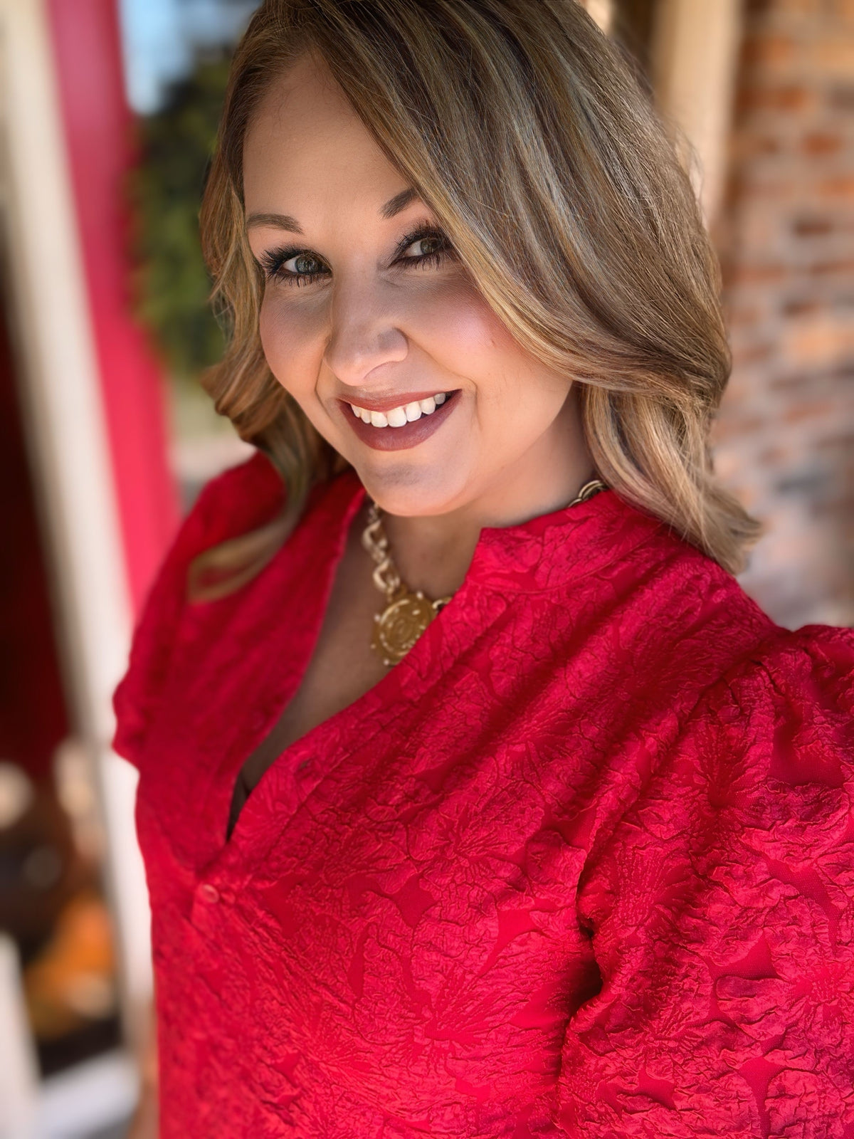 Red Textured Puff Sleeve Maxi Dress | Jodifl
