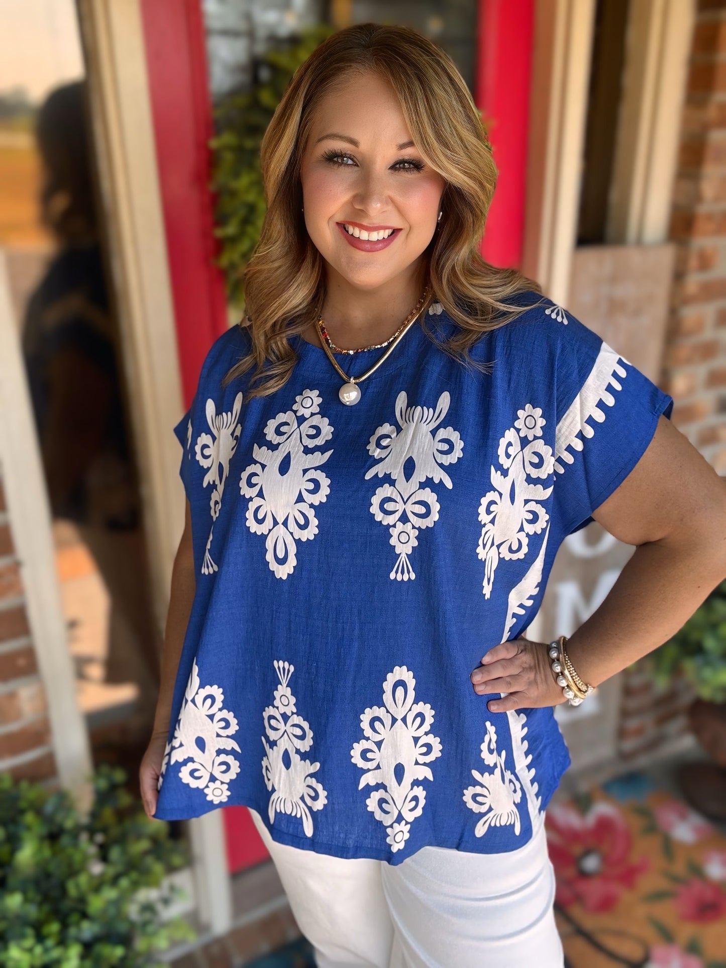 Cobalt Blue Boarder Print Top