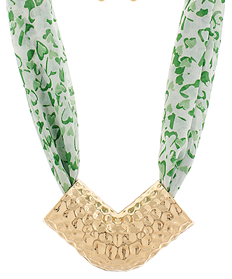 Hammered Metal Scarf Necklace Set Green