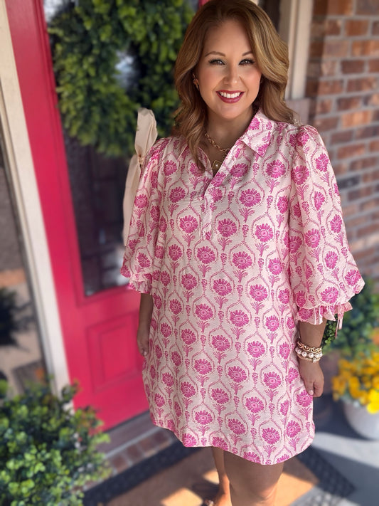 Entro Plus/Reg Floral V Neck Mini Dress