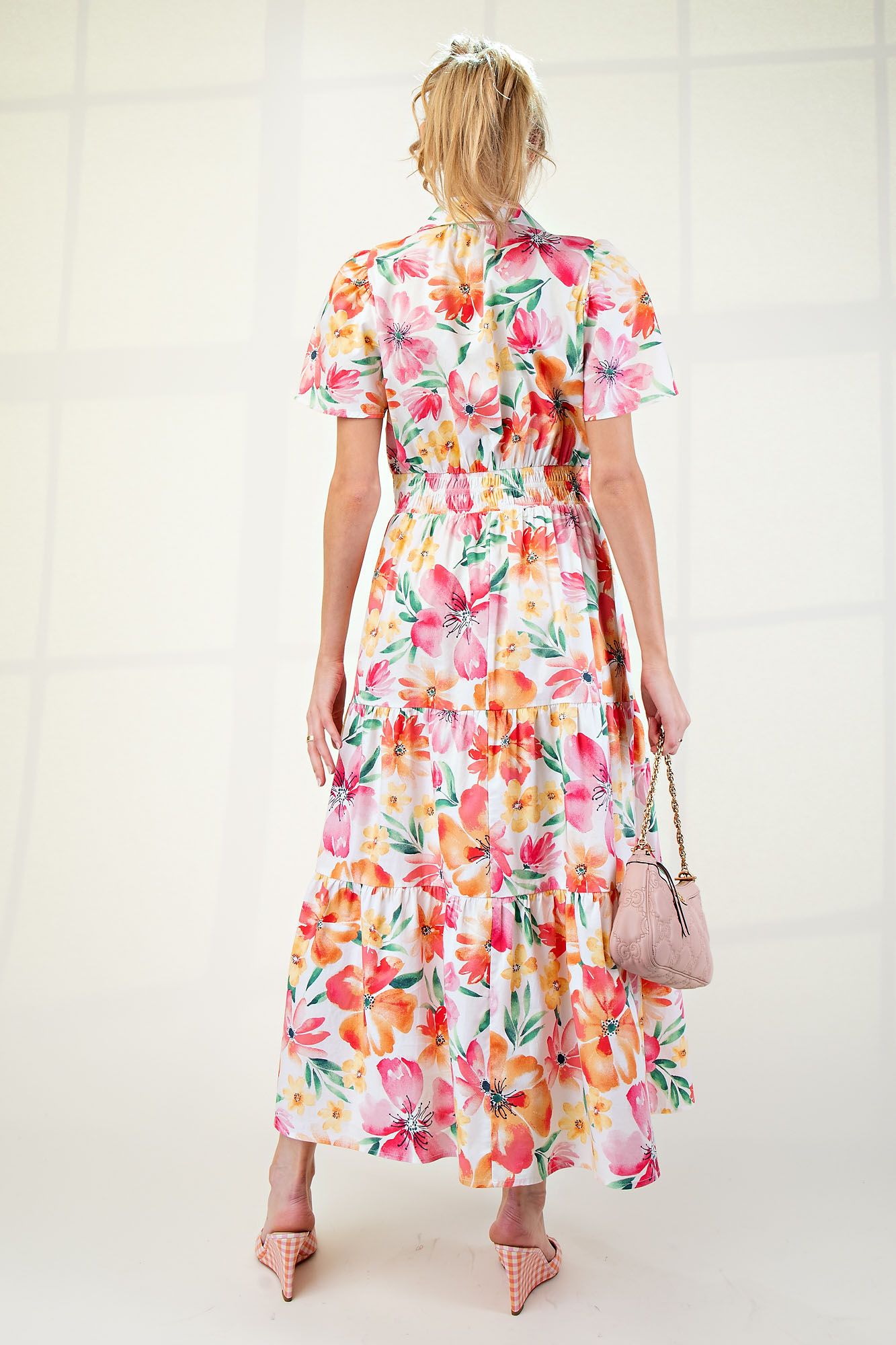 Easel FLORAL PRINTED COTTON POPLIN MAXI DRESS