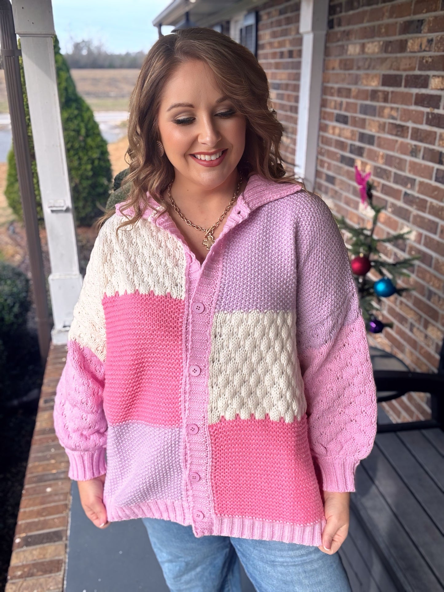 Long Sleeve Knit Sweater Top with Color Block
