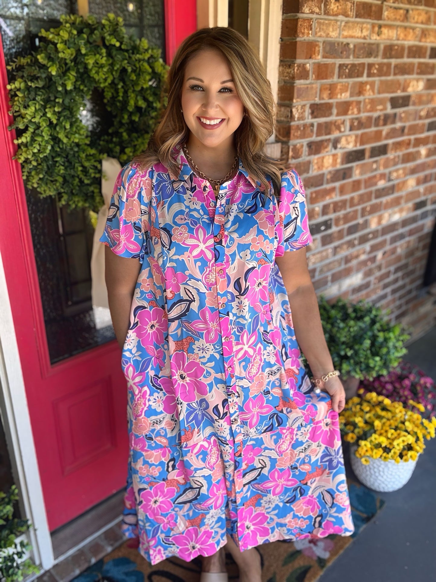 Plus Size Blue Floral MIRABELLE Dress Easel