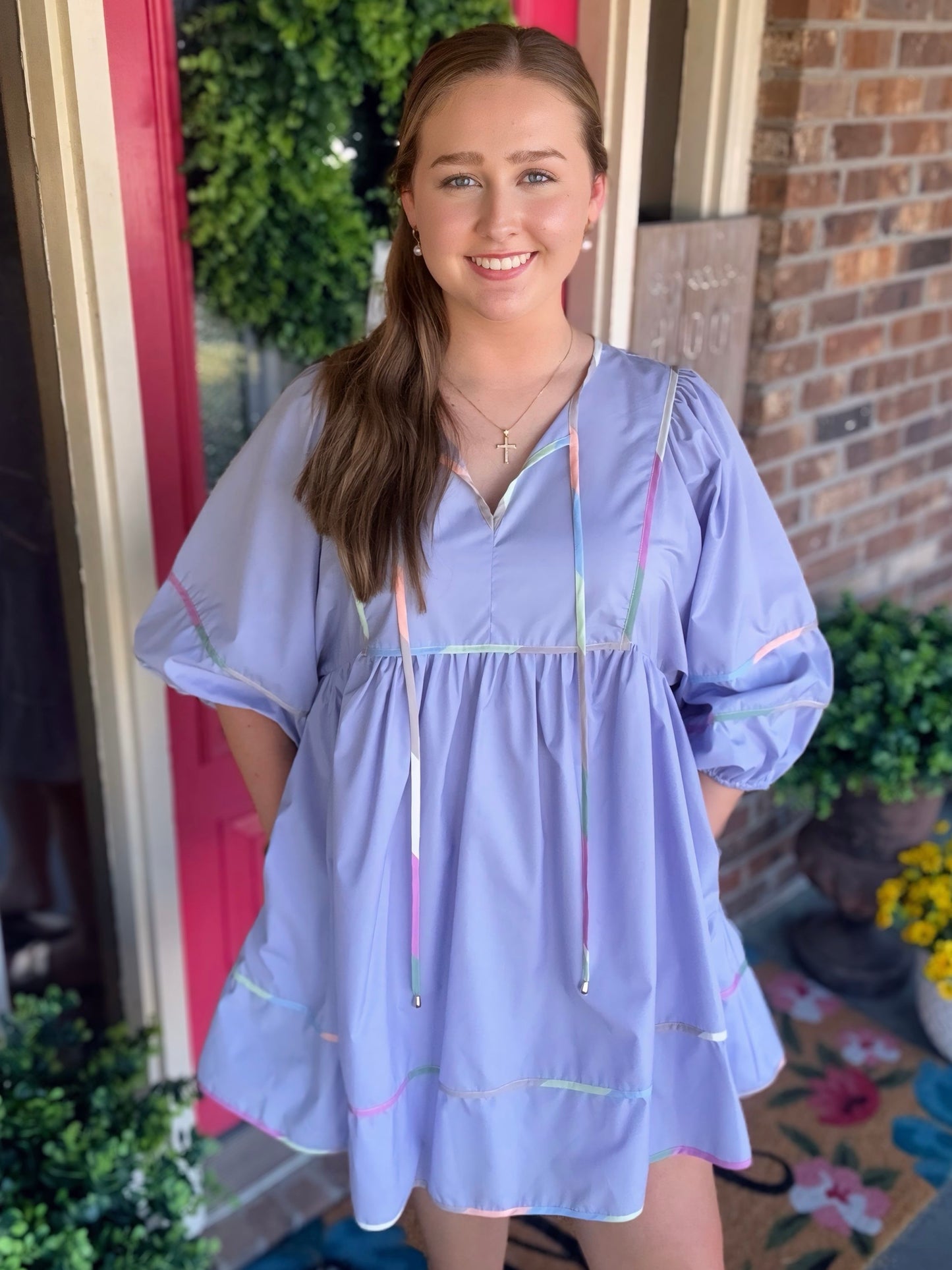 Entro Lavender Multicolor Trim Mini Dress