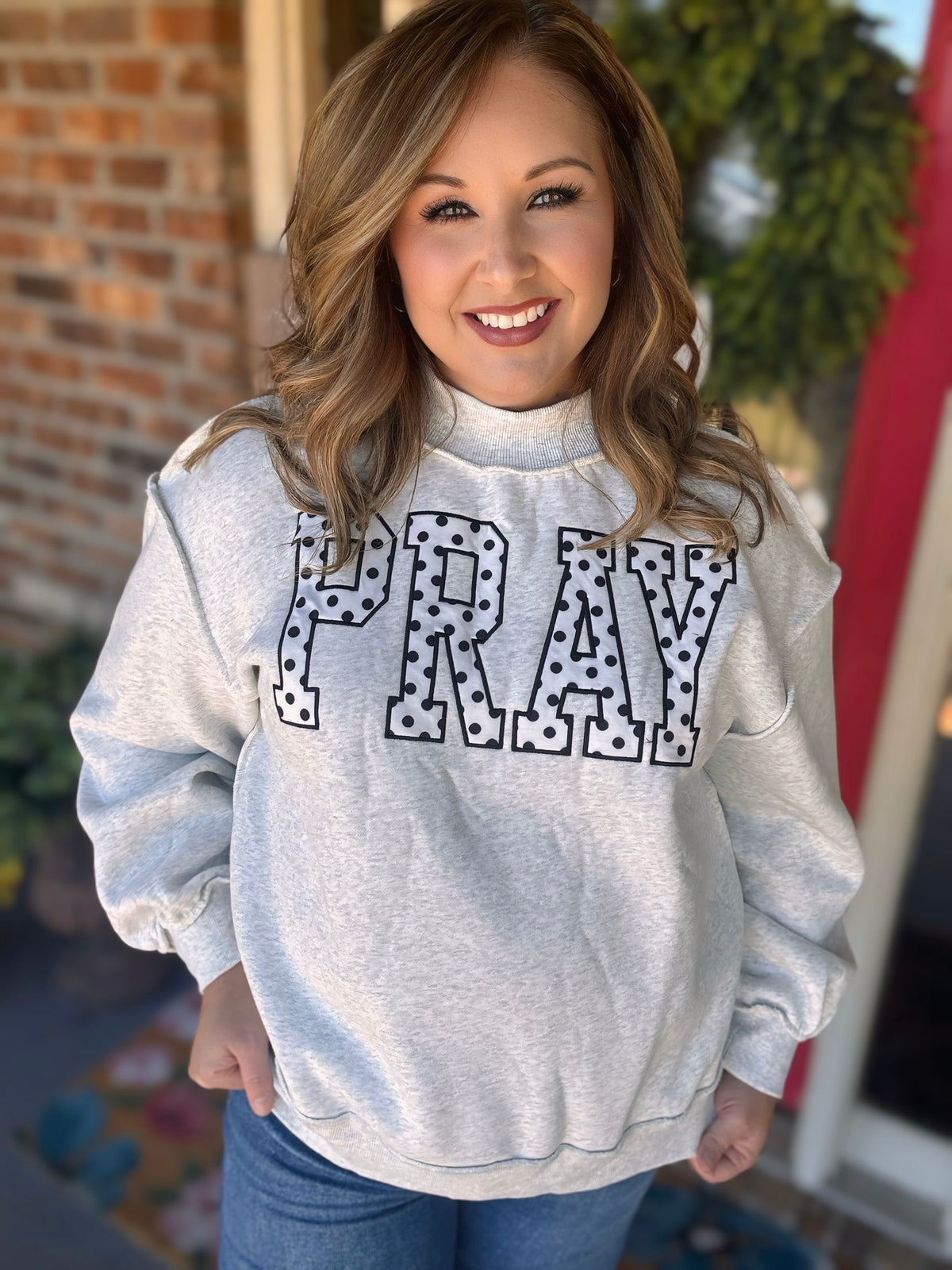 PRAY Polka Dot Mock Neck Sweatshirt