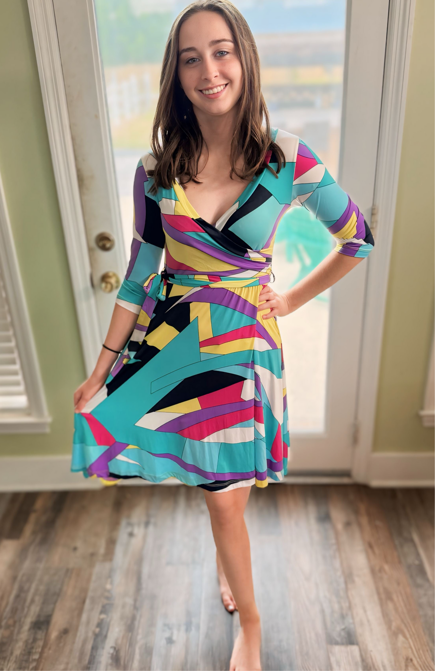 Short retro wrap dress multicolor