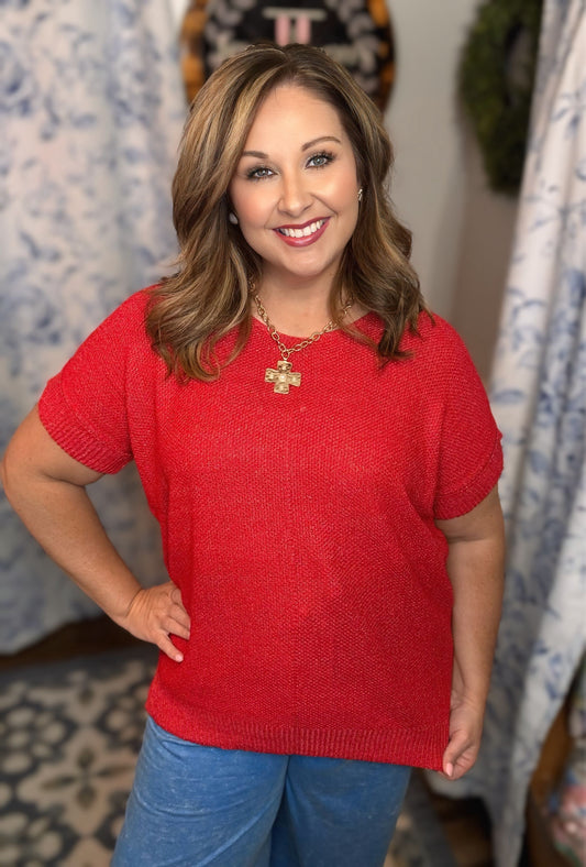 PLUS CENTER SEAM SHORT SLEEVE SWEATER
