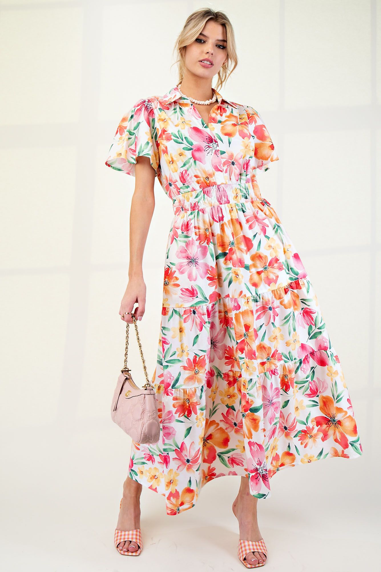 Easel FLORAL PRINTED COTTON POPLIN MAXI DRESS