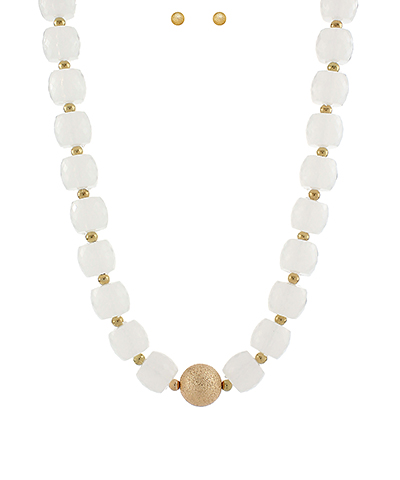 Metal Ball & Ivory Chunky Bead Necklace Set