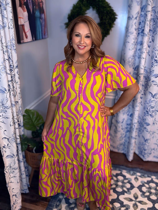 Easel Geo Maxi Dress Pink