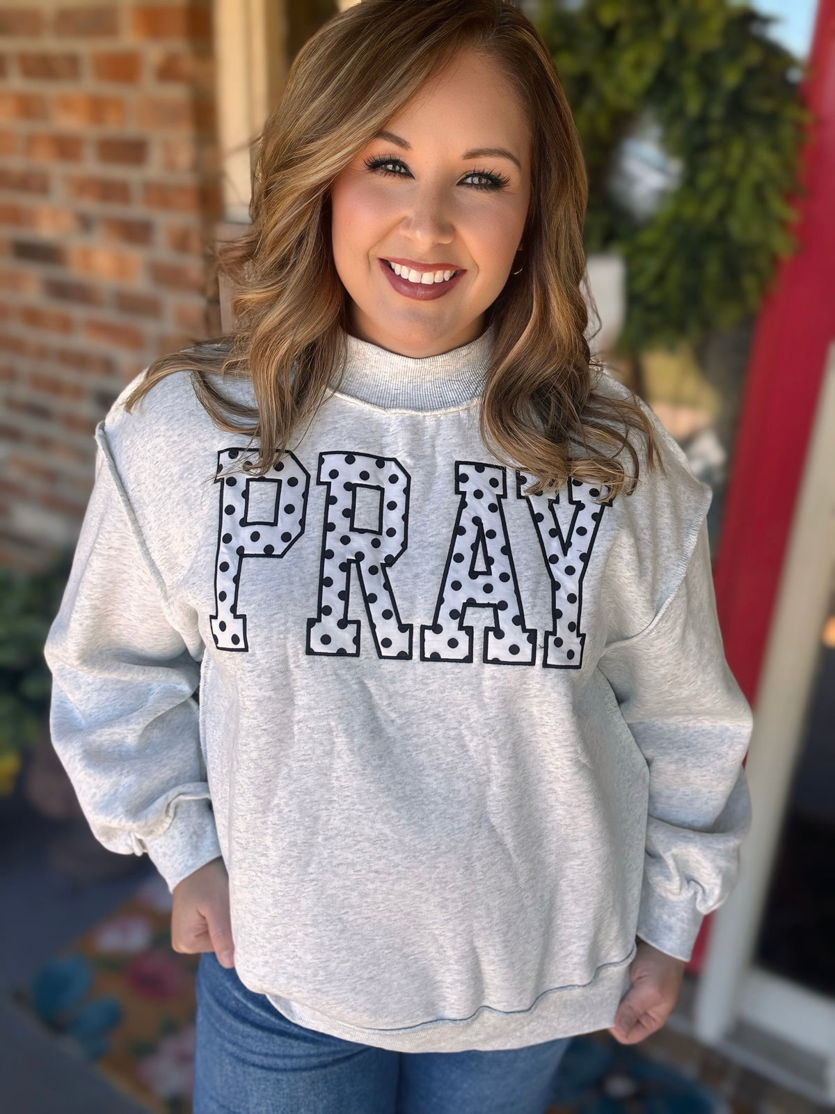 PRAY Polka Dot Mock Neck Sweatshirt