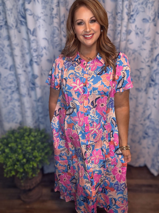 Plus Size Blue Floral MIRABELLE Dress Easel