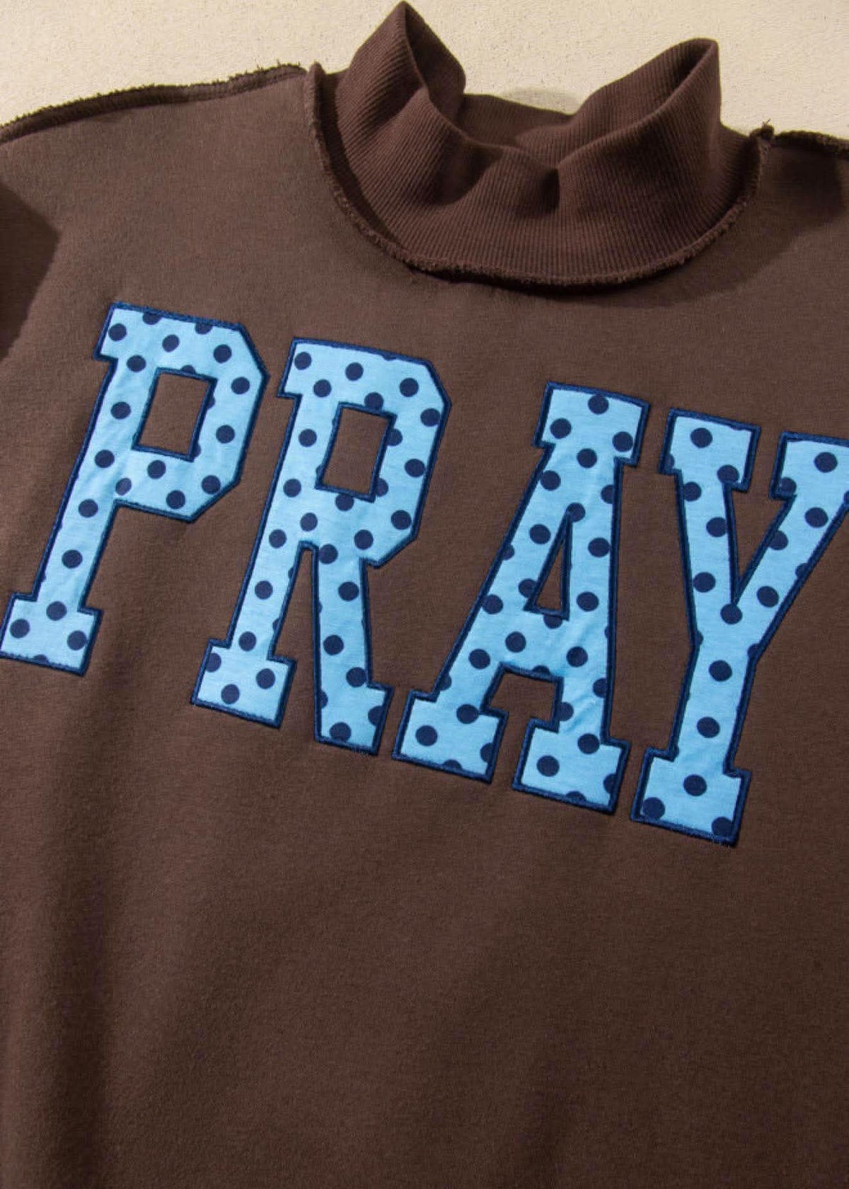 PRAY Embroidered Polka Dot Mock Neck Sweatshirt – Chocolate Brown