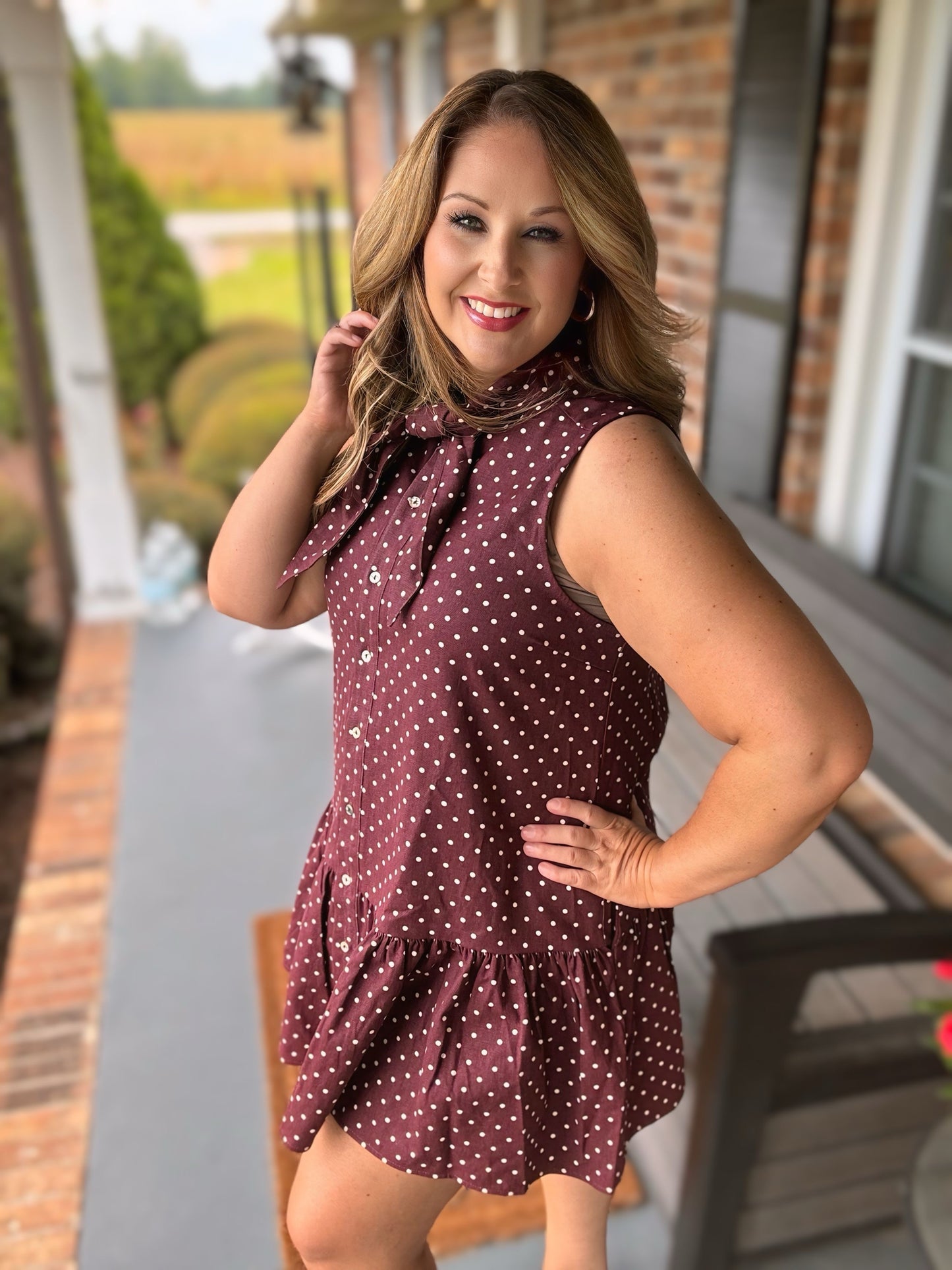 Entro Burgundy Polka Dot Sleeveless Mini Dress